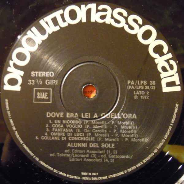 Gli Alunni Del Sole - Dove Era Lei A Quell'Ora - Echoes musicstore