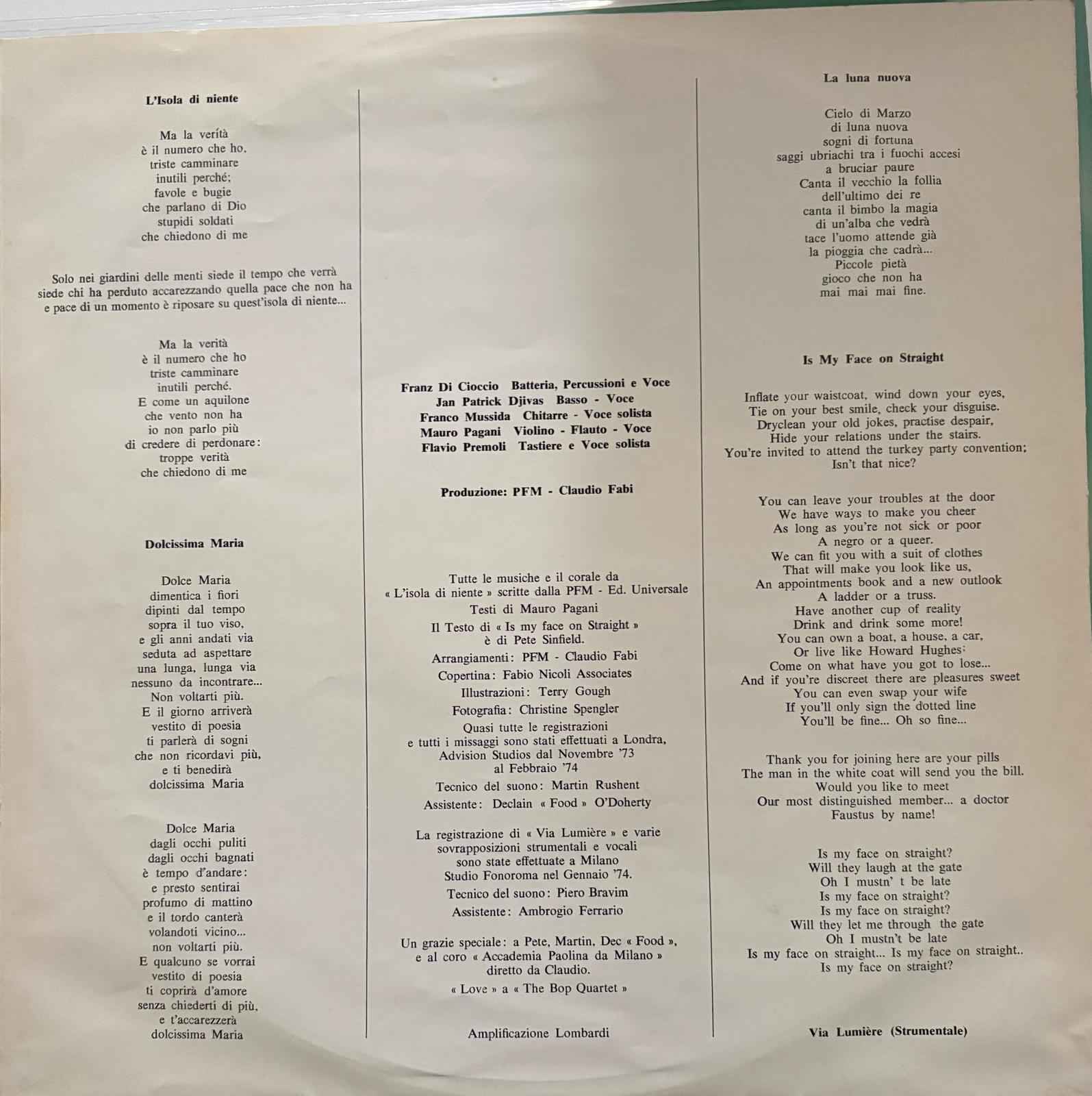 Premiata Forneria Marconi – L'Isola Di Niente - First Press 74