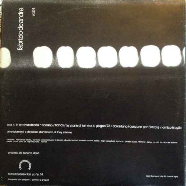 Fabrizio De André – Vol. 8  Prima stampa 1975 - Echoes musicstore