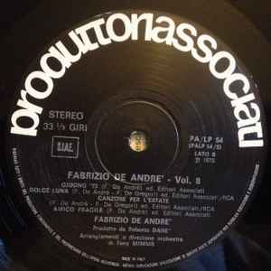 Fabrizio De André – Vol. 8  Prima stampa 1975 - Echoes musicstore