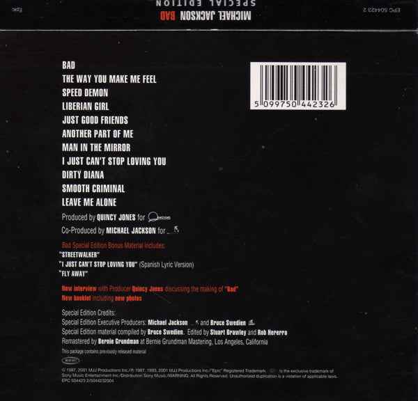 Michael Jackson – Bad  - CD Slipcase