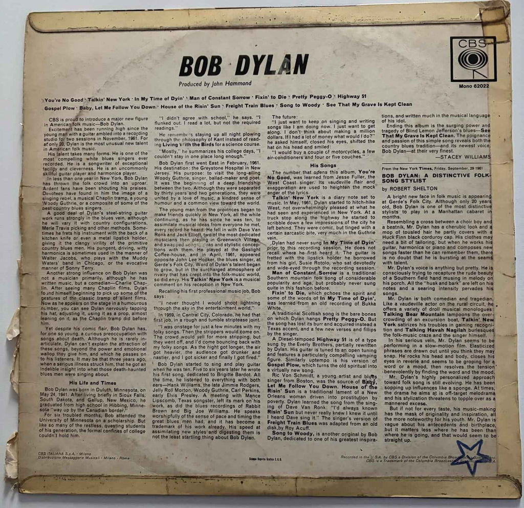 Bob Dylan – Bob Dylan  (Prima stampa 1966 Italia )