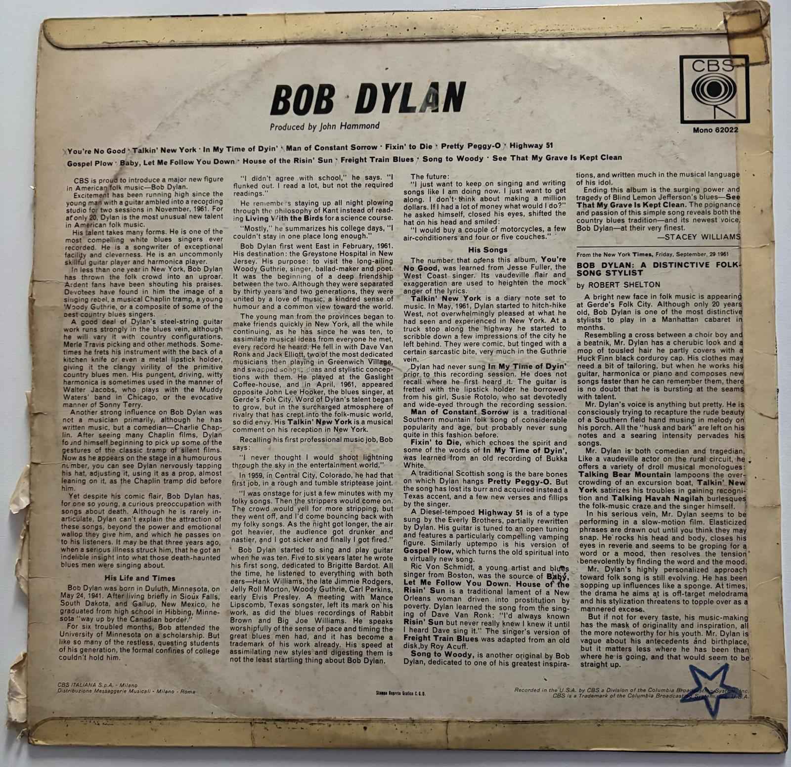 Bob Dylan – Bob Dylan  (Prima stampa 1966 Italia )