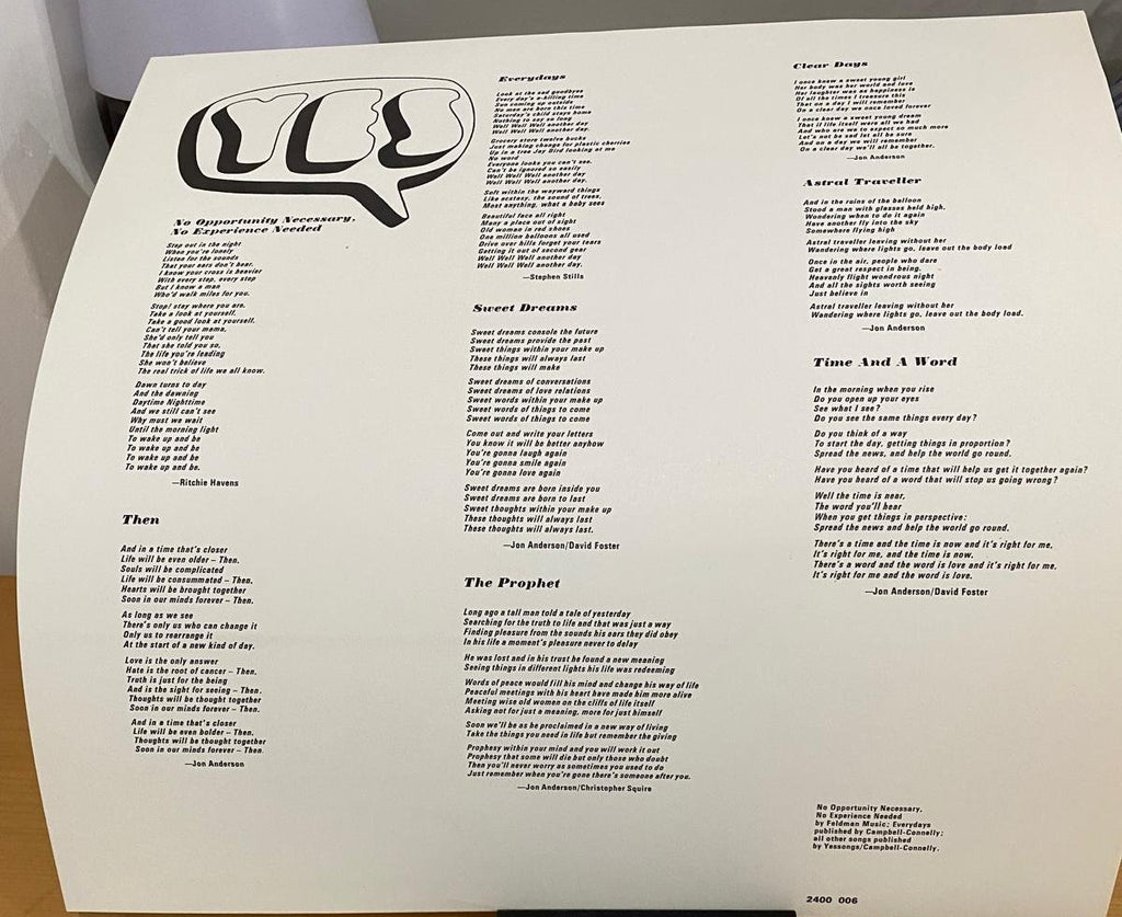 Yes – Time and a Word | Prima Stampa UK Stereo 1970 | EX
