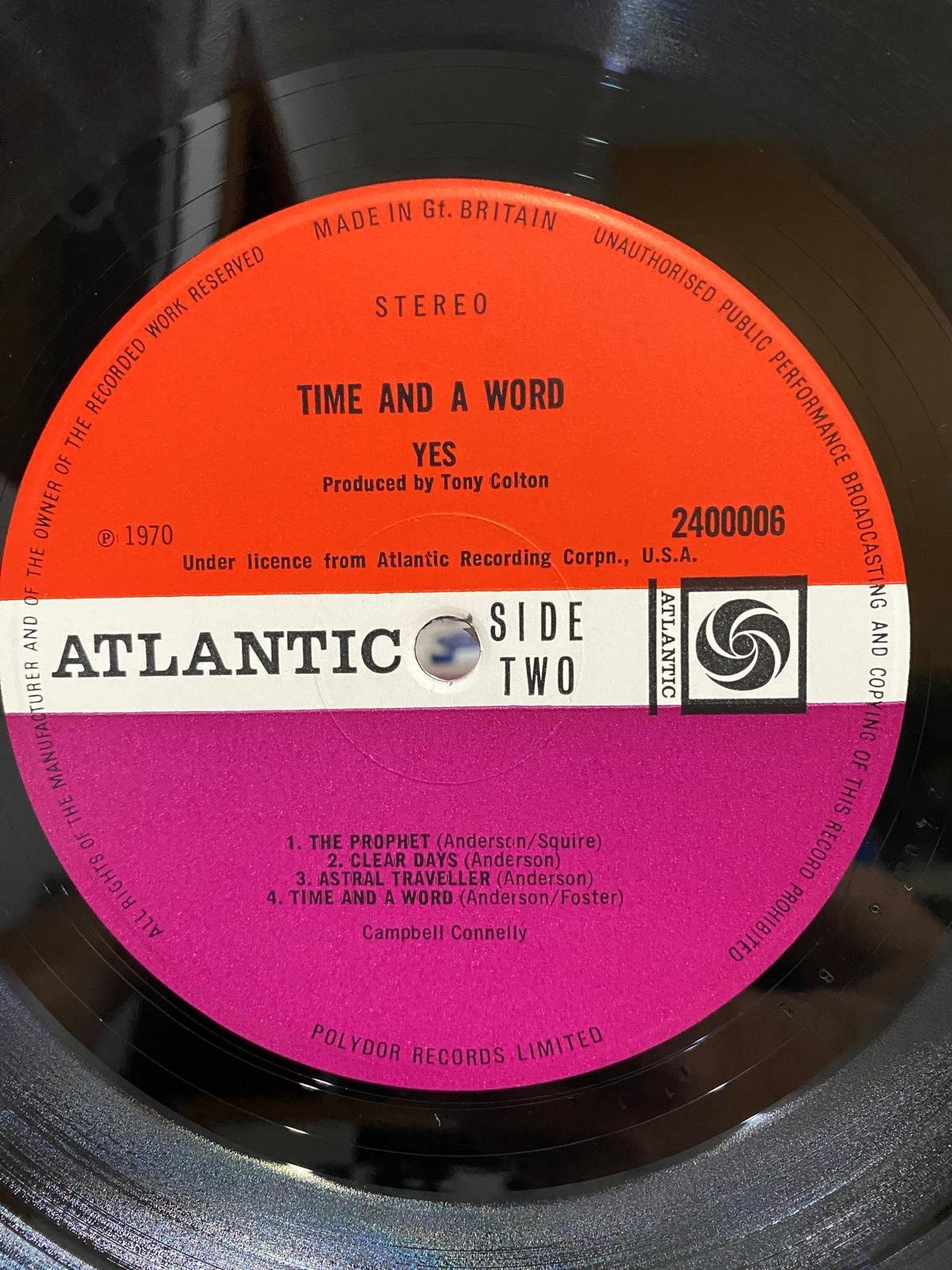 Yes – Time and a Word | Prima Stampa UK Stereo 1970 | EX